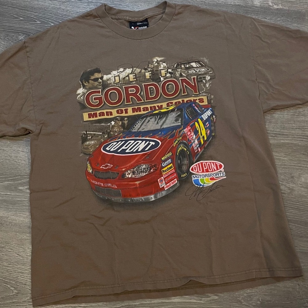 Vintage 2001 Jeff‎ Gordon NASCAR T-Shirt Chase Authentics Brown Mens Large L #24
